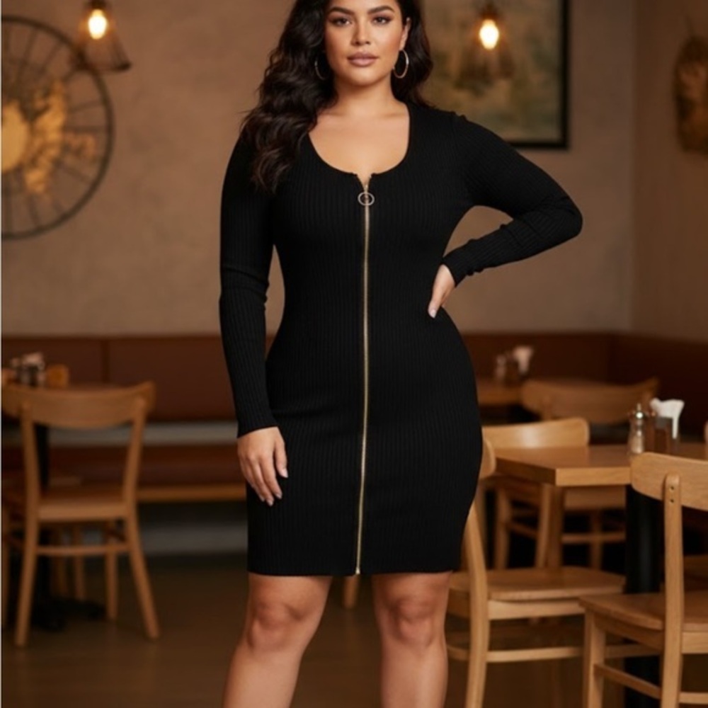 Derek Heart Black Long Sleeve Zipper Dress